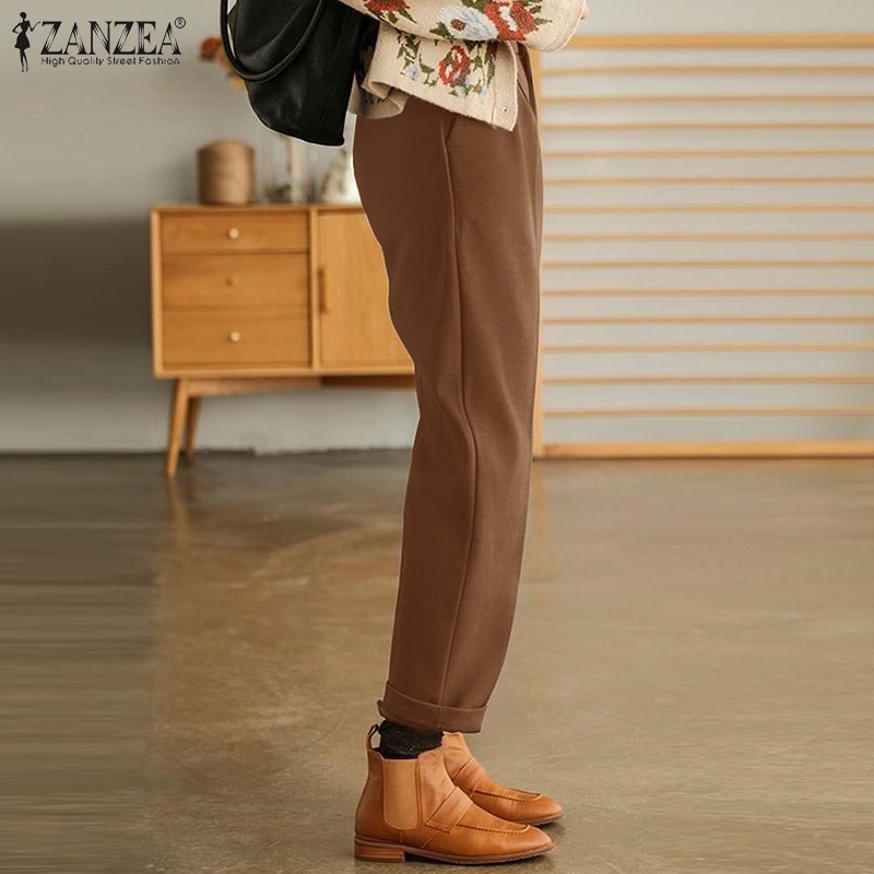 Quần nữ ZANZEA cạp thun phối nút thanh lịch thời trang