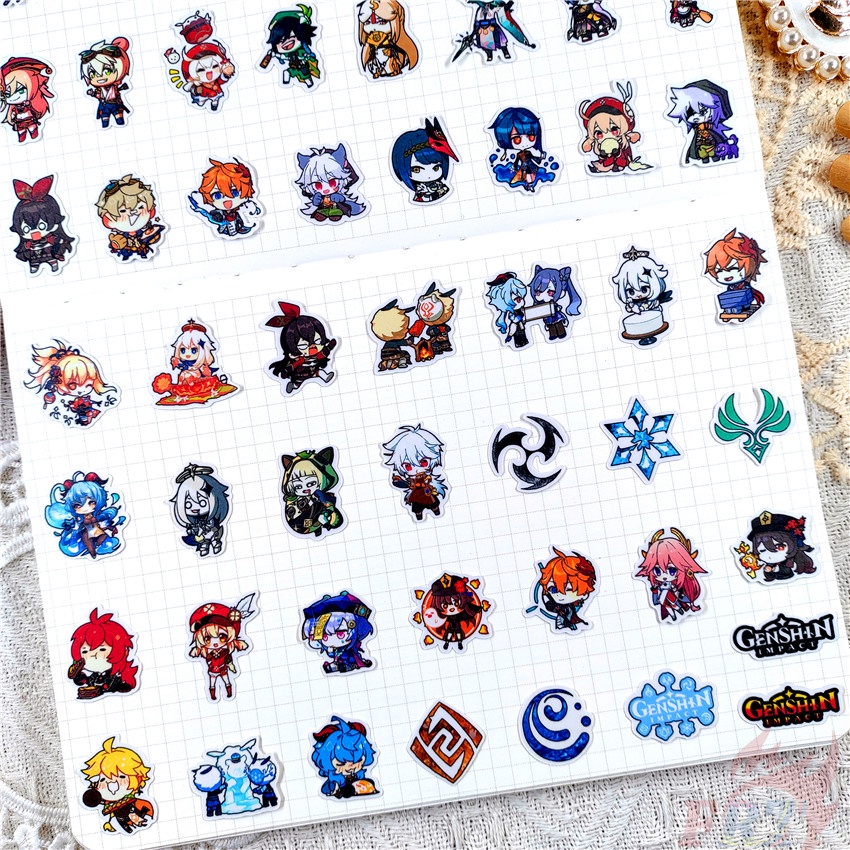 Set 120 miếng dán trang trí decal thiết kế Q Genshin Impact Q-A mini thời trang cho sổ lưu niệm album nhật ký DIY