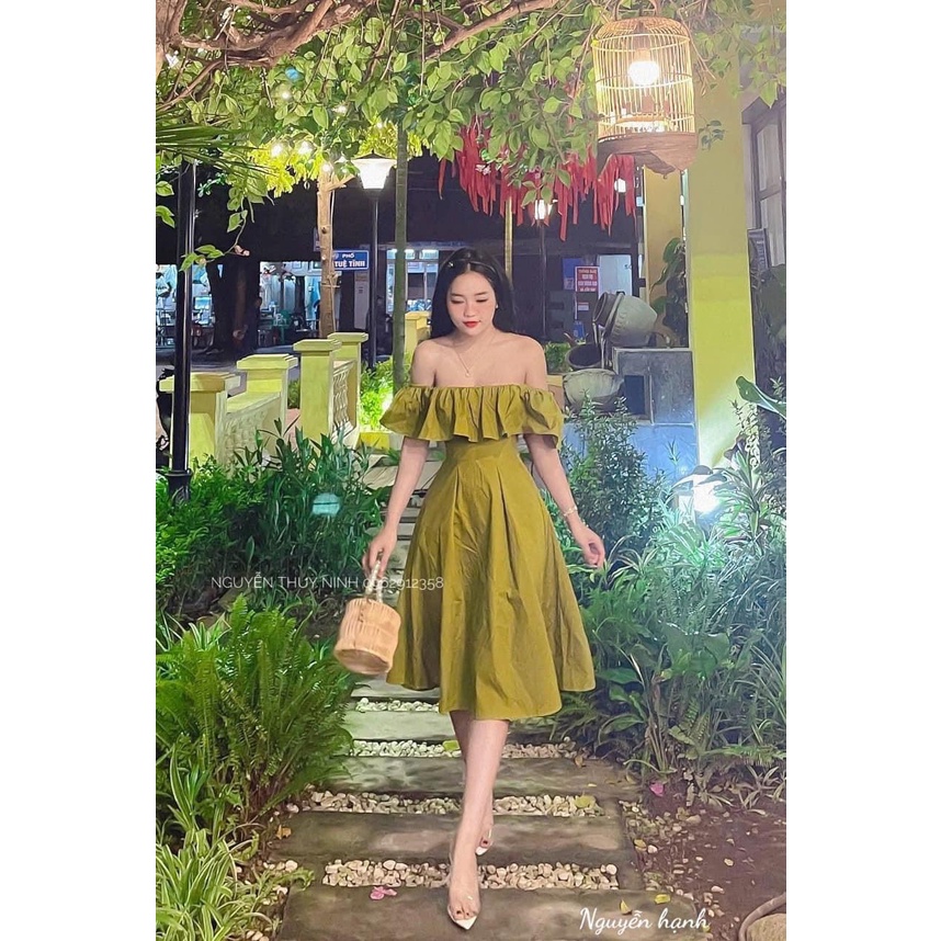 Đầm trễ vai tiểu thư midi bigsize Kim Ngân