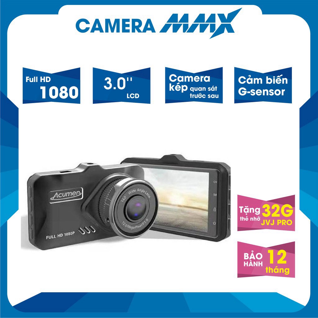 Camera hành trình xe ô tô Acumen D11 màn hình ips 3 inch full HD, chất liệu hợp kim, Cam hành trình bảo hành 12 tháng