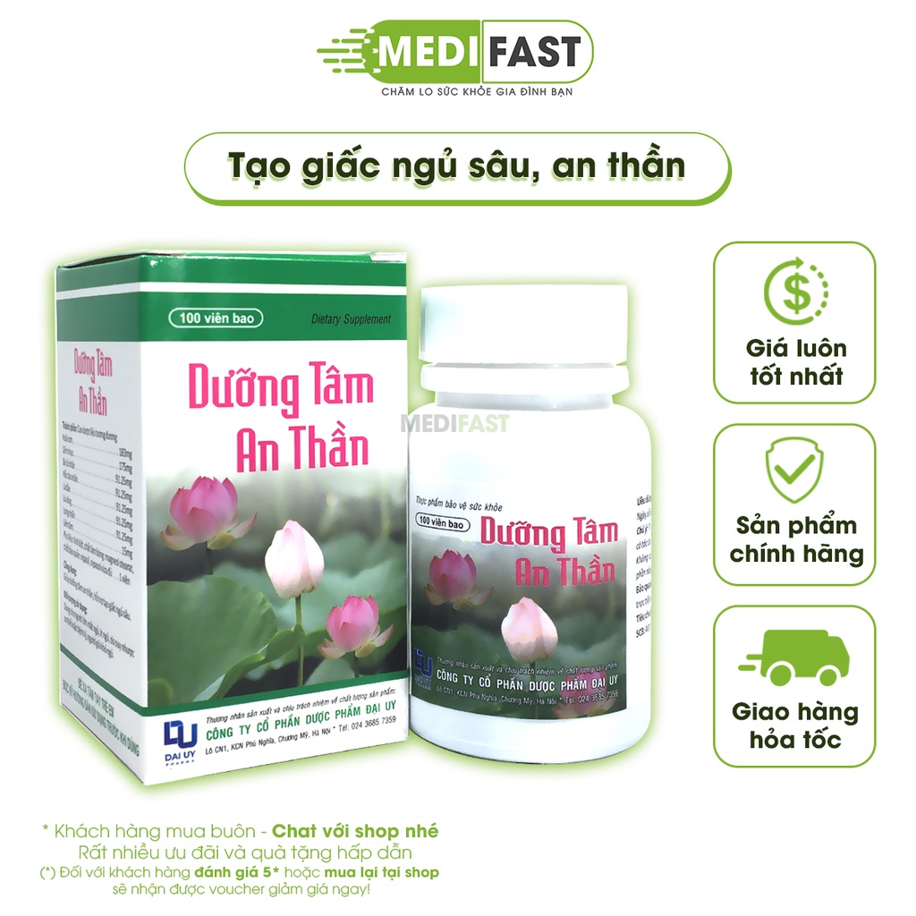 Giúp ăn ngủ ngon Dưỡng tâm an thần - hộp 100 viên - Đẩy lùi mệt mỏi, căng thẳng, chiết xuất từ thảo dược hoài sơn