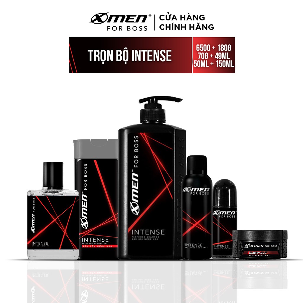 Combo X-Men For Boss trọn bộ mùi hương Intense(650g+49ml+150ml+70g+180g+50ml)