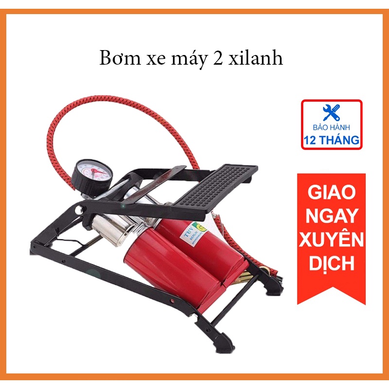 Bơm hơi xe máy mini - Bơm xe máy đạp chân loại tốt -Bảo hành 24 tháng