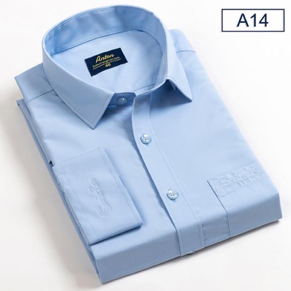 Áo Sơ Mi Nam Công Sở Trung Niên Thương Hiệu Anton Dài Tay Công Sở Vải Cotton Xanh Dương -A14