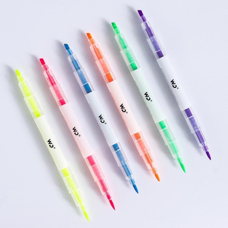 Bút highlight pastel dạ quang 2 đầu Lyawn, bút đánh dấu nhớ dòng cute nhiều màu marker dễ thương B05