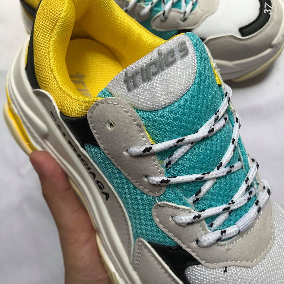 Giày Balenciaga Triple S vàng xanh, giày thể thao nam nữ đế cao