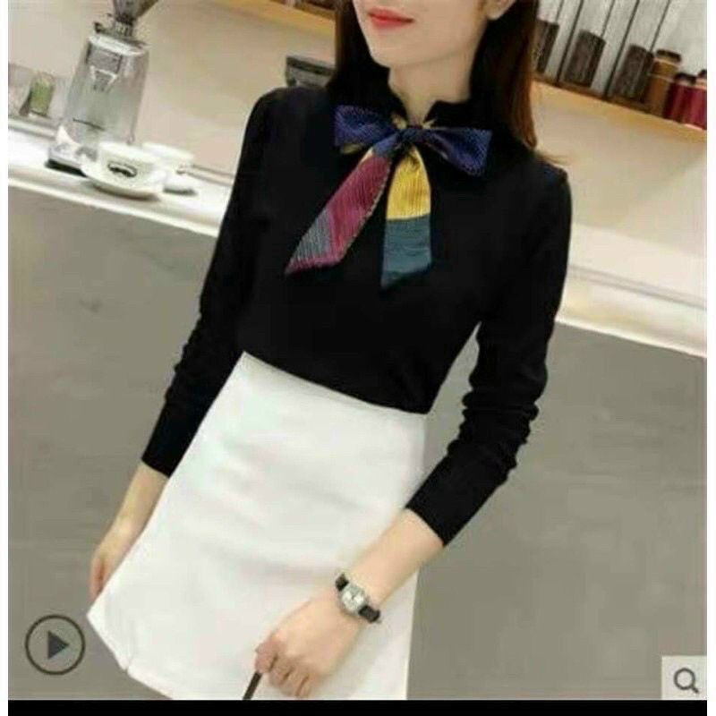 Áo thun gân len cổ lọ buộc nơ xinh, dài tay thu đông 💜💜💜c