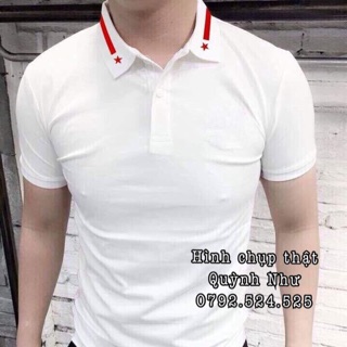 Áo thun nam có cổ bẻ in sọc ngôi sao cổ