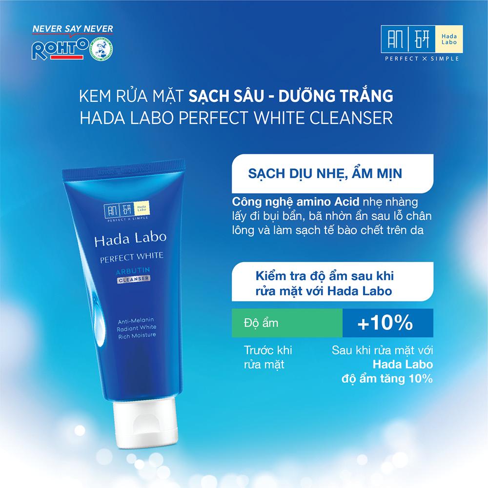 Kem rửa mặt dưỡng trắng Hada Labo Perfect White Cleanser 80g