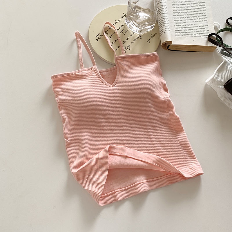 Áo Hai Dây Cổ Chữ V Màu Sắc Trơn Phong Cách Hàn Quốc Thời Trang Thu Đông Cho Nữ