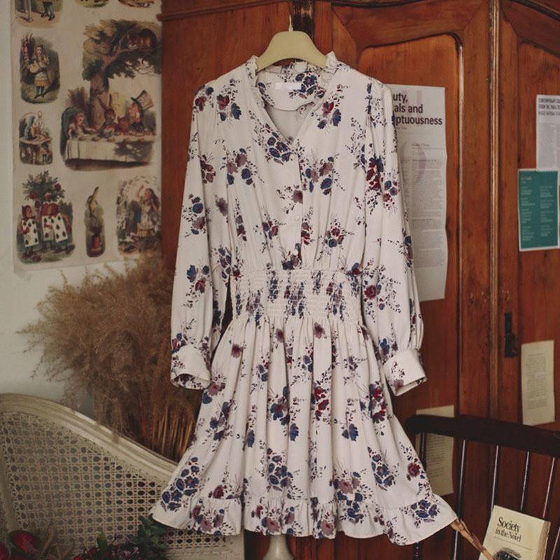 Đầm voan dài tay in hoa thời trang cho nữ | BigBuy360 - bigbuy360.vn