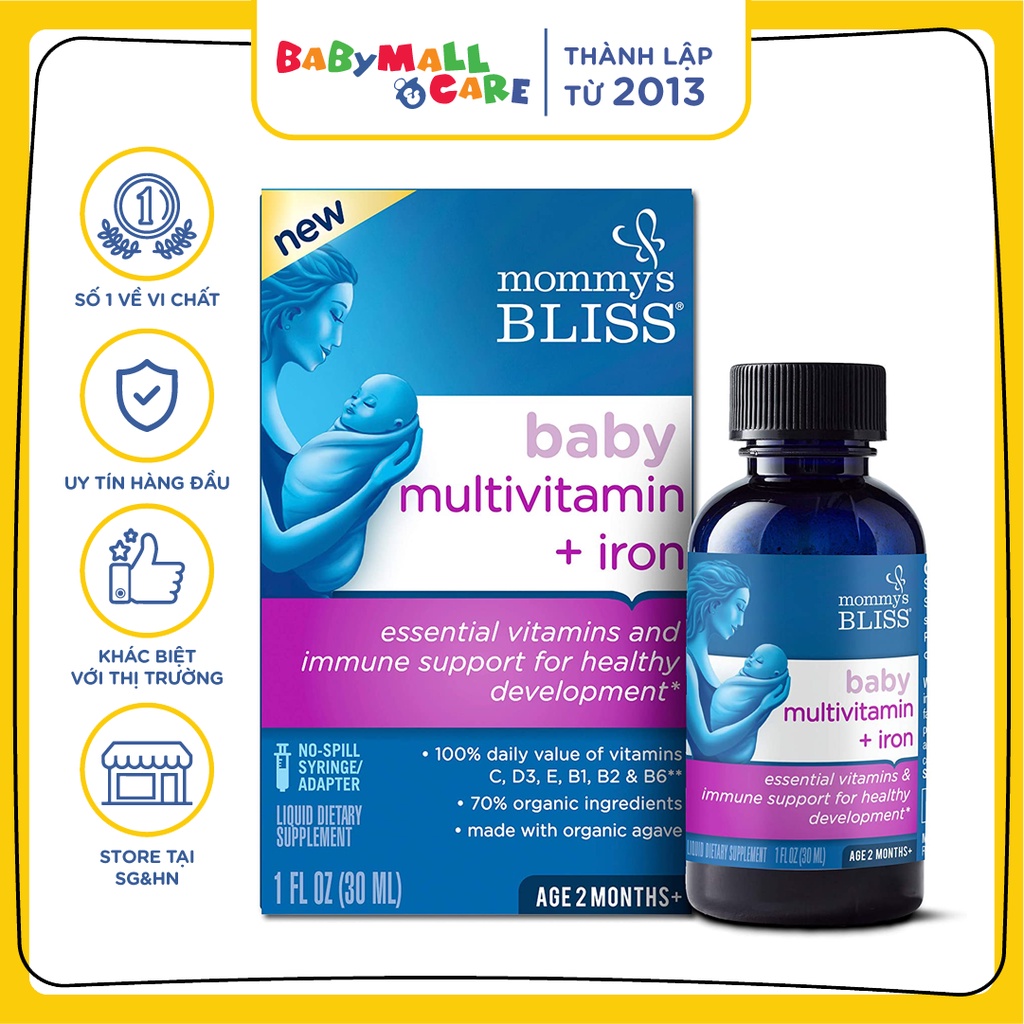 Vitamin tổng hợp chứa Sắt hữu cơ Mommy's Bliss dành cho bé từ 2 tháng tuổi