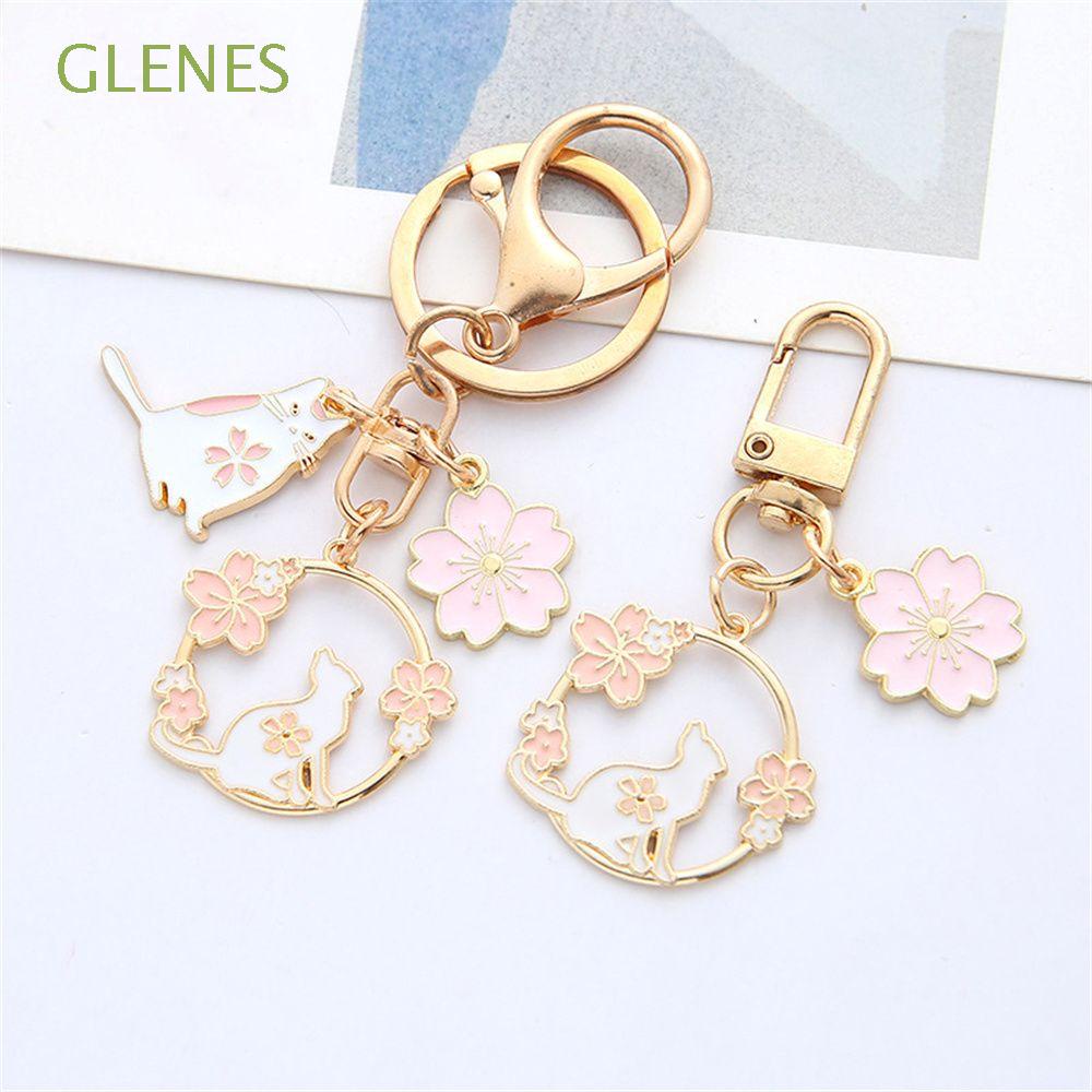 Móc khóa trang trí túi xách bằng kim loại hình thỏ/mèo Sakura dễ thương