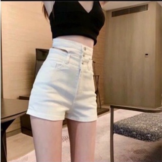 Quần short kaki lưng cao dây chéo Trắng-đen