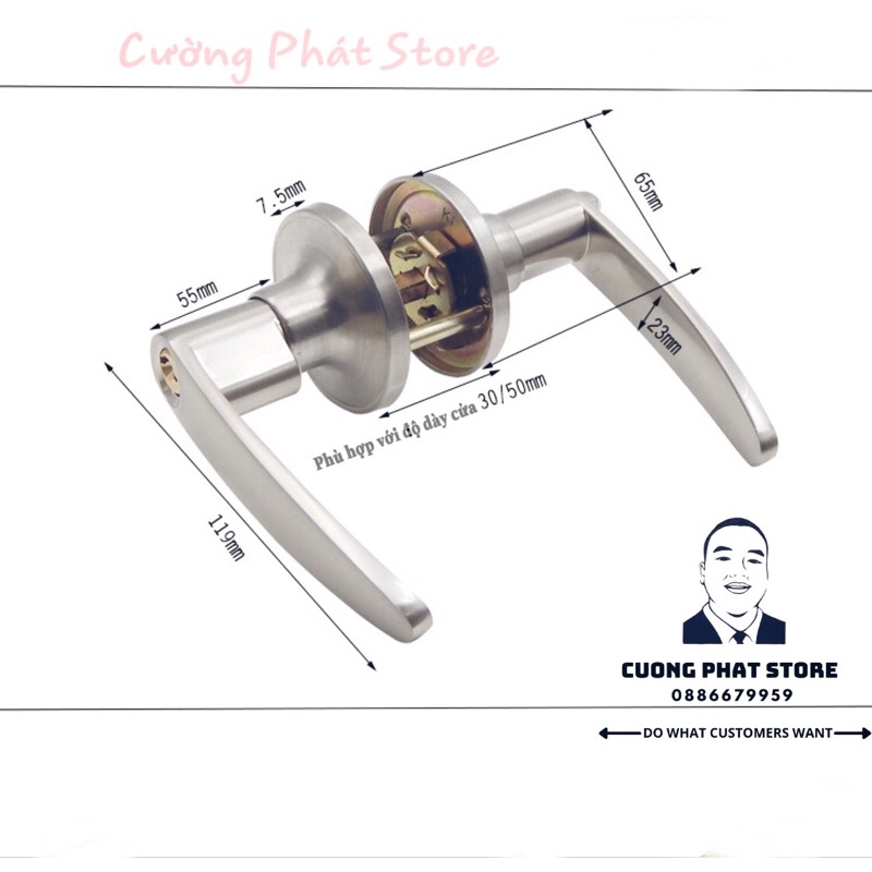 Khoá tròn tay gạt thẳng cứng cáp, dùng cho mọi cửa gỗ nhựa hay nhôm Phòng trọ, phòng tắm khoá tay gạt đẹp