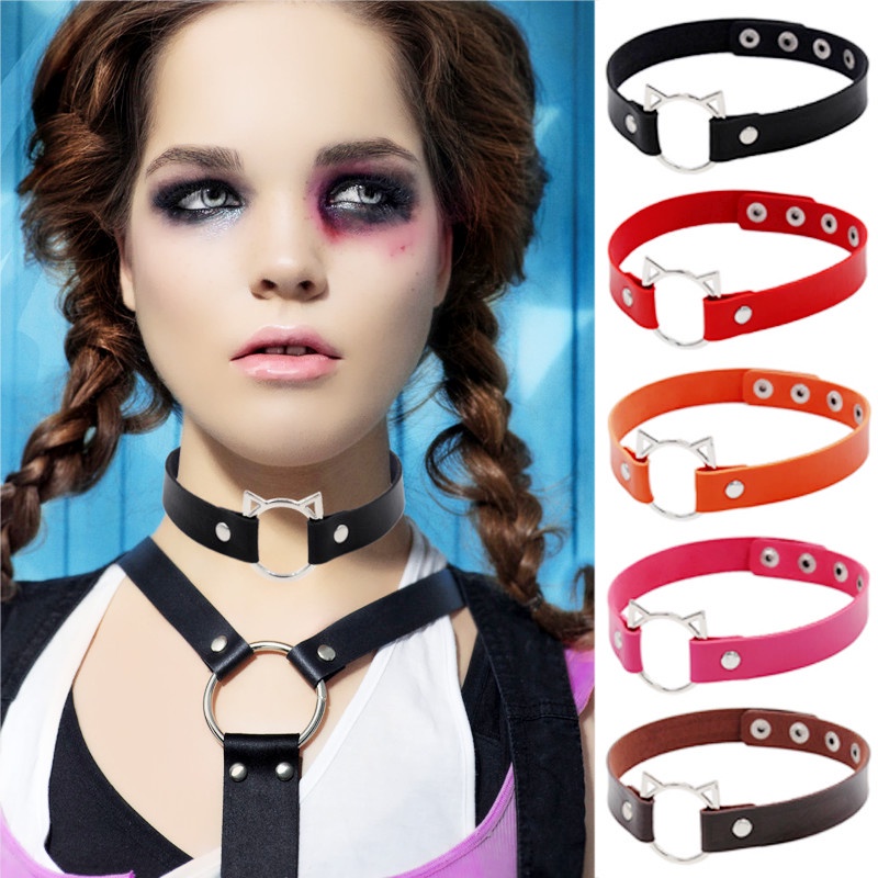 Vòng Cổ Bằng Da PU Phong Cách Harajuku punk Cổ Điển Thời Trang Mới 2022
