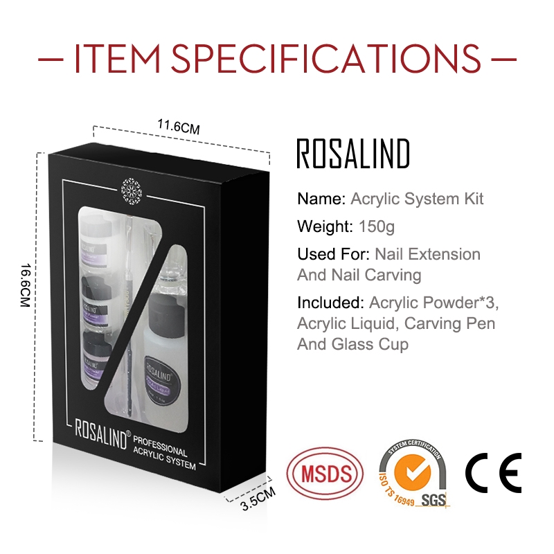 ROSALIND Acrylic Powder Crystal  Builder Transparent Acrylic Nail Powder Manicure 10g Pink White Clear