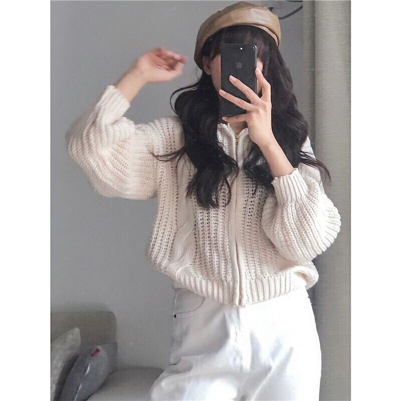 Áo LEN THỪNG MŨ KHOÁ TAY BỒNG KÈM ẢNH THẬT