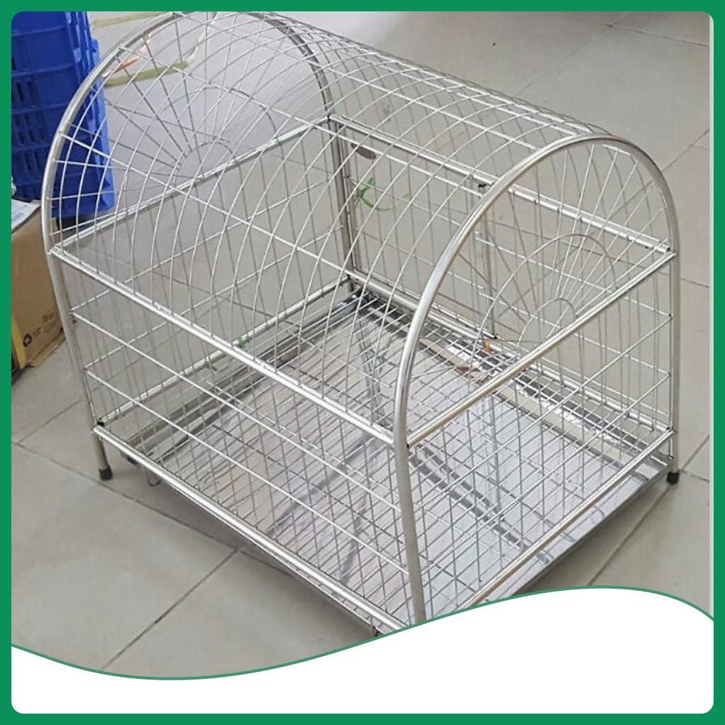 Chuồng chó mèo inox mái vòm cỡ đại - kèm khay hứng