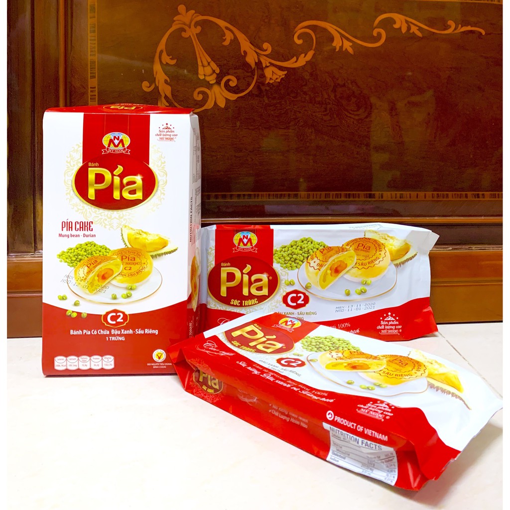 MỸ NGỌC - hộp giấy 460g Bánh pía C2 đậu xanh SẦU RIÊNG CHÍN cao cấp 4 trứng muối