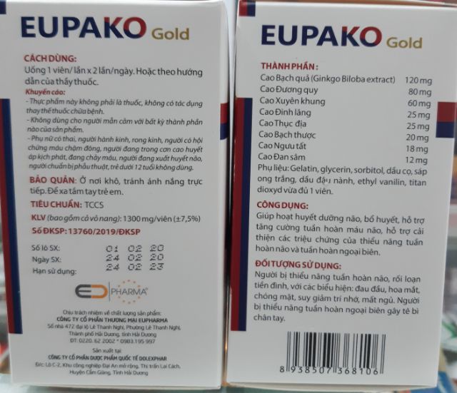 VIÊN UỐNG BỔ NÃO EUPAKO GOLD HỘP 60 VIÊN