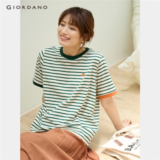 Áo thun giordano 18322616 sọc ngắn tay thêu hình phối màu tương phản
