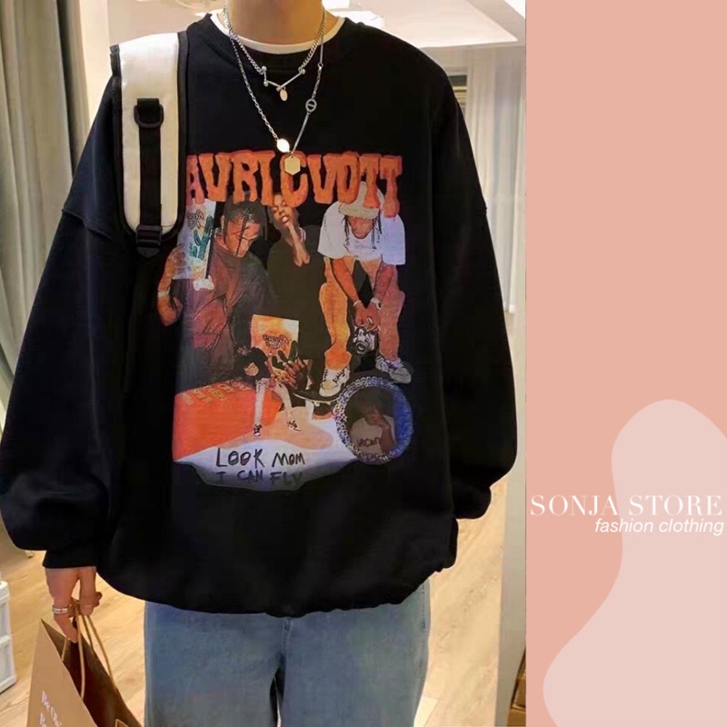 Áo sweater form rộng TRAVIS SCOTT Sonja Store - Áo nỉ tay dài dáng rộng cổ loang in chữ Travis scott | BigBuy360 - bigbuy360.vn