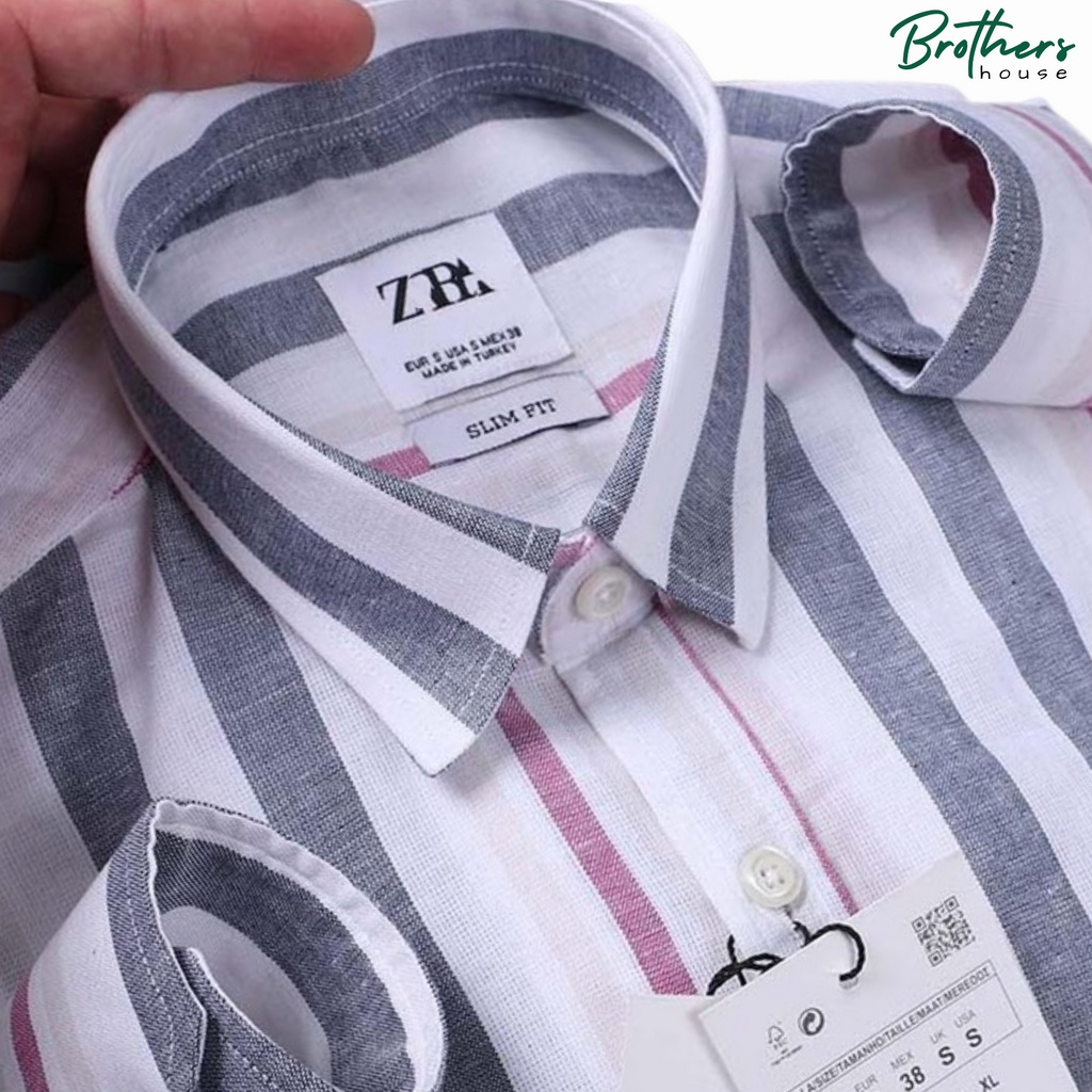 |Xịn ngon| Áo sơ mi linen Z.a.r.a kẻ sọc cực trẻ trung, thoáng mát