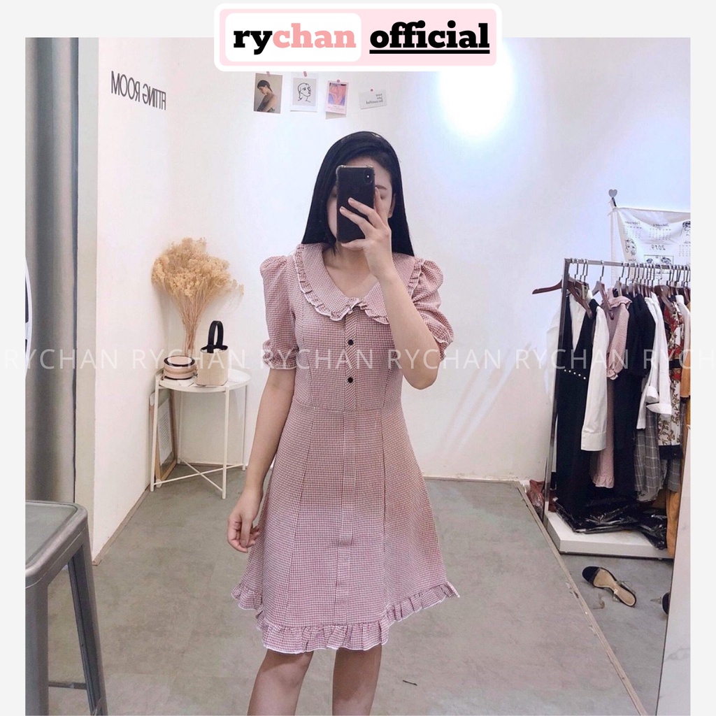 [ẢNH THẬT CUỐI] DX804 - Đầm Xòe Caro Cổ Bèo Viền Trắng 2 Màu