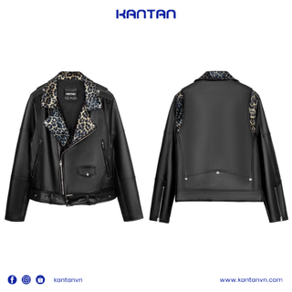 Áo khoác giả da phối da beo unisex Biker Jacket form ôm