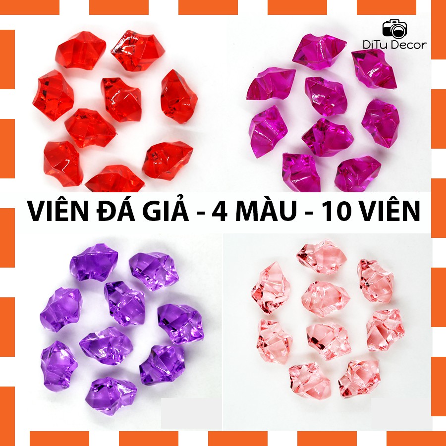 Set 10 viên đá giả - viên mini 4 màu trong suốt - DiTu Decor