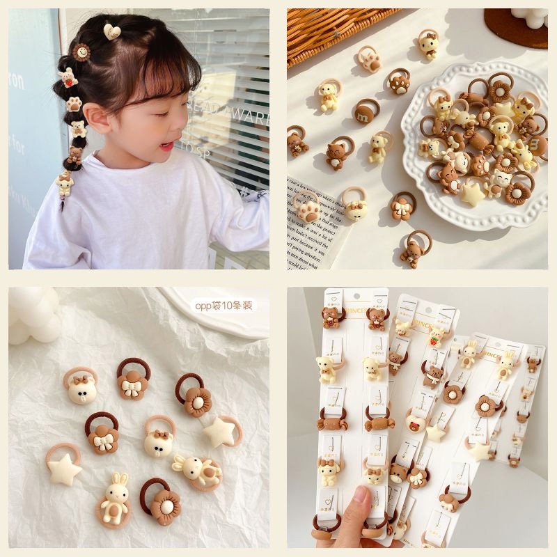 Dây Buộc Tóc Cao Su Co Giãn Hình Gấu Màu Cà Phê Sữa Dễ Thương Cho Bé Gái JP5
