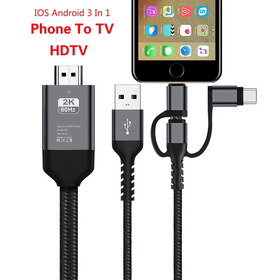 3 in 1 Micro USB Type C To HDMI Adapter Cable for IPhone X 6 7 8 IPad Samsung S8 S9 IOS Android Phone To TV HDTV