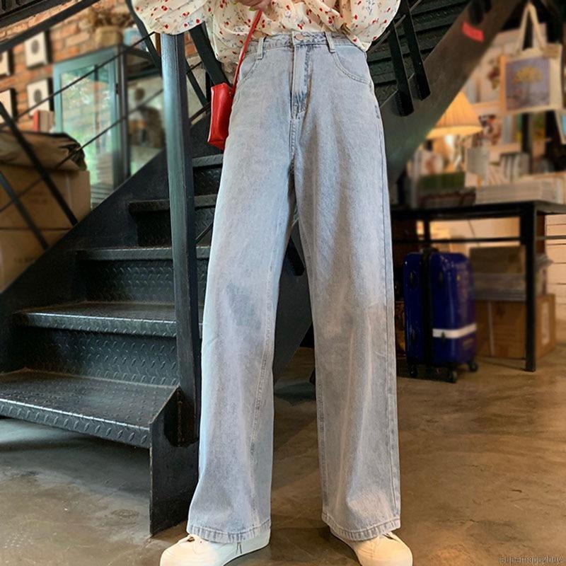 Quần Jean Ống Rộng Lưng Cao Cá Tính Theo Phong Cách Hàn Quốc Dành Cho Nữ