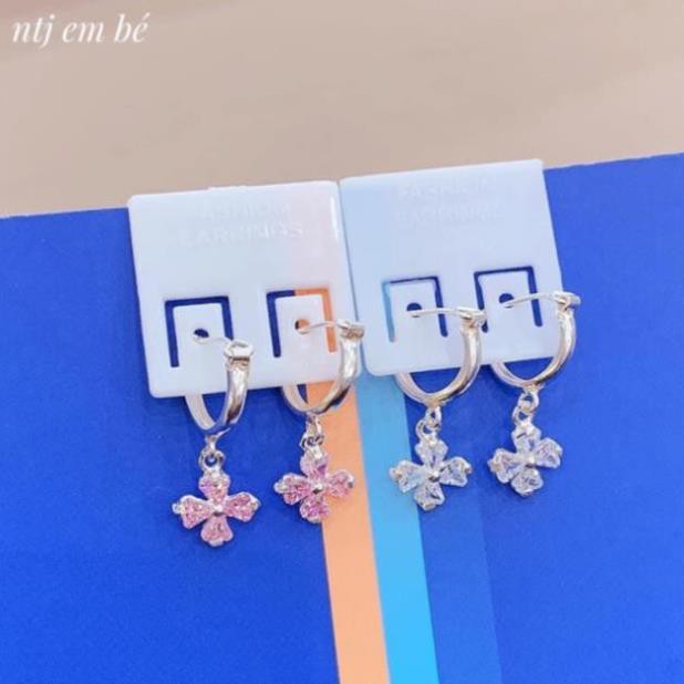 Bông tai bạc CAO CẤP gắn đá màu tự nhiên cho Bé Yêu , kiểu dáng bấm chắc chắn