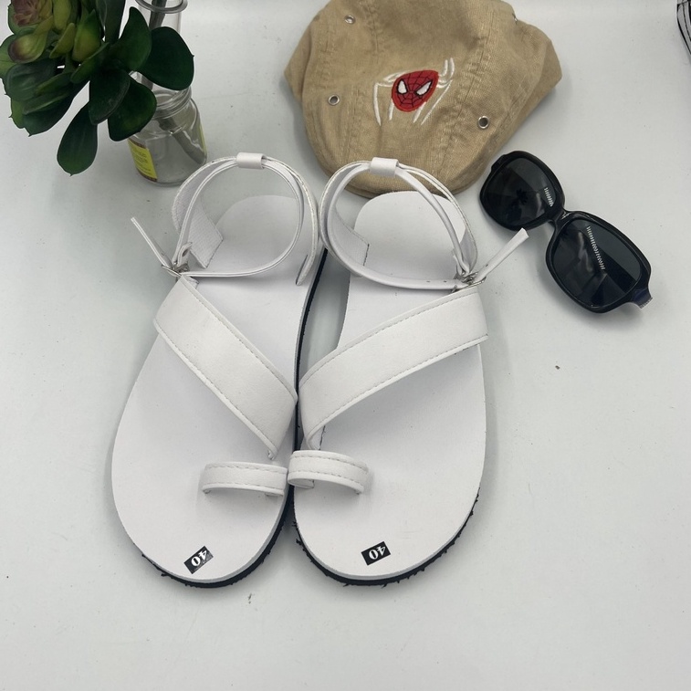 Dép xăng đan nữ đế bằng màu trắng ( sandal đồng nai )