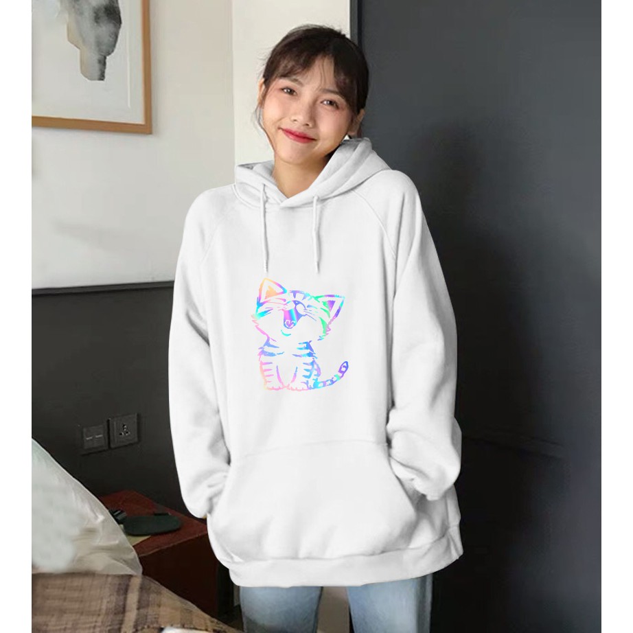 Aó khoác nỉ Hoodie phản quang Mèo cười, Áo khoác nỉ nam nữ họa tiết ngực cá tính - PQ36KN | BigBuy360 - bigbuy360.vn