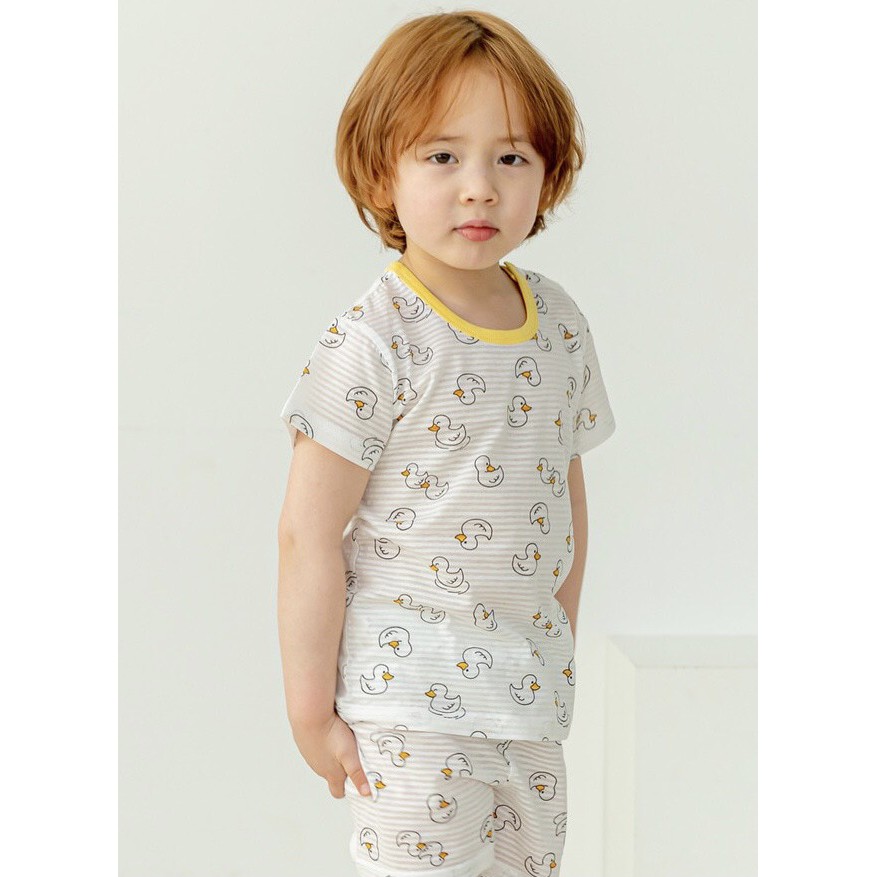 Đồ bộ bé trai bé gái mặc nhà đẹp cotton mát lạnh họa tiết Vịt cute Isoop xuất Hàn VIT1621