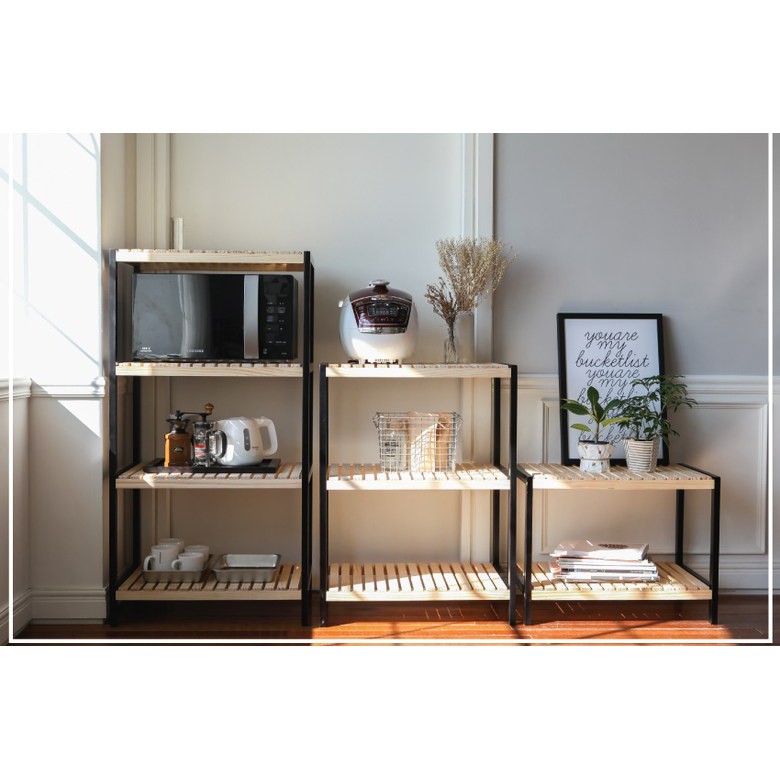 Kệ để lò vi sóng 4 tầng lắp ráp màu đen phối gỗ thương hiệu MW FURNITURE - Nội thất căn hộ