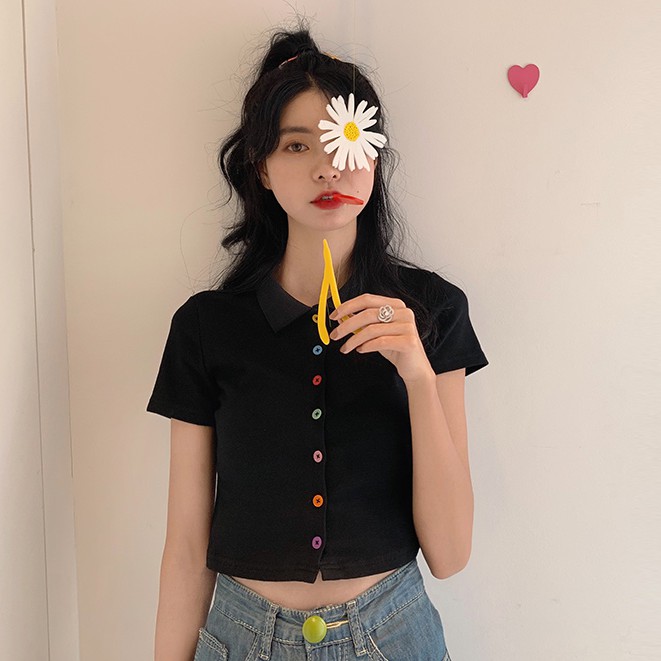 Áo dáng lửng ôm tay ngắn thời trang phong cách Hàn Quốc dành cho nữ | BigBuy360 - bigbuy360.vn