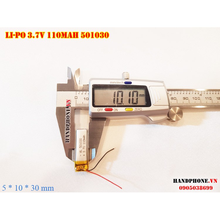 Pin Li-Po 3.7V 110mAh 501030 (Lithium Polyme)cho tai nghe Bluetooth,Định vị GPS,Camera hành trình,cân điện tử,máy ghi âm