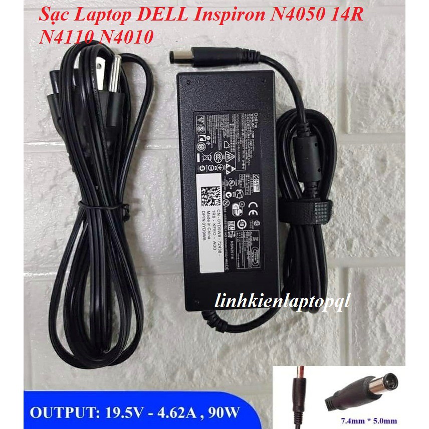 Sạc Laptop DELL Inspiron N4050 14R N4110 N4010 19.5V - 4.62A (90w) Chân Kim To kích thước 7.4mm x 5.0mm - Nhập Khẩu