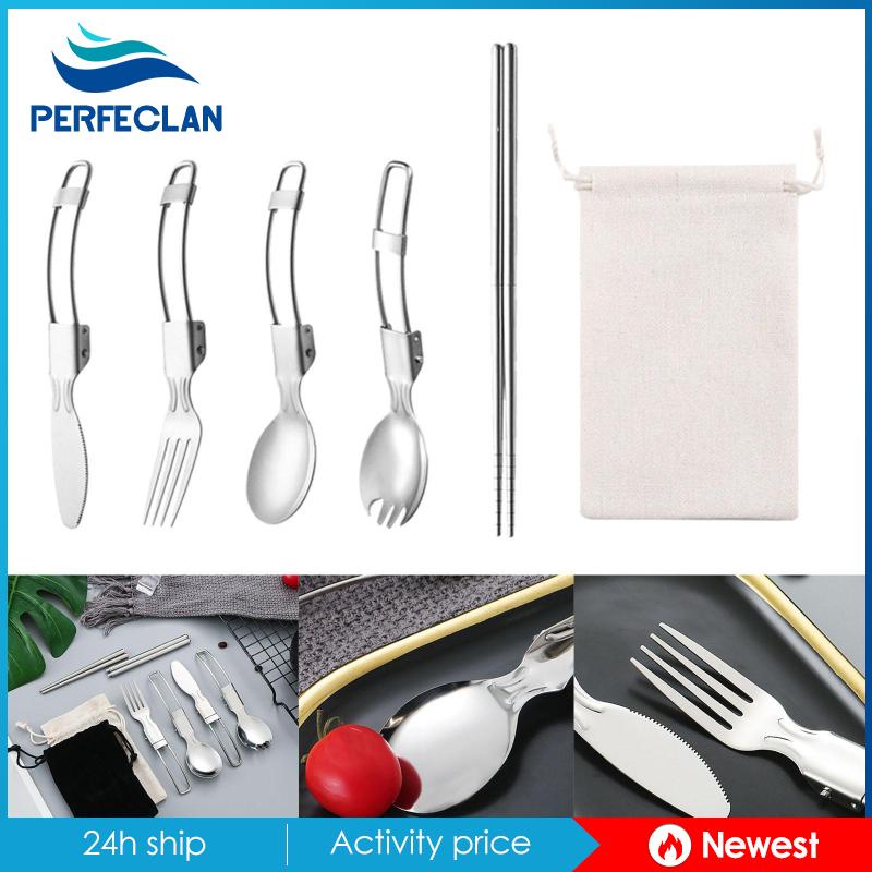 [Perfeclan] Bộ Dụng Cụ Ăn Uống Ngoài Trời Đũa Muỗng Nĩa Gấp Được
