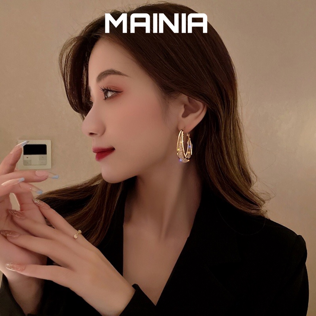 Bông Tai Mạ Bạc S925 Hình Tròn Phối Lưới Đơn Giản Sang Chảnh Thanh Lịch Dự Tiệc Mainia Shop