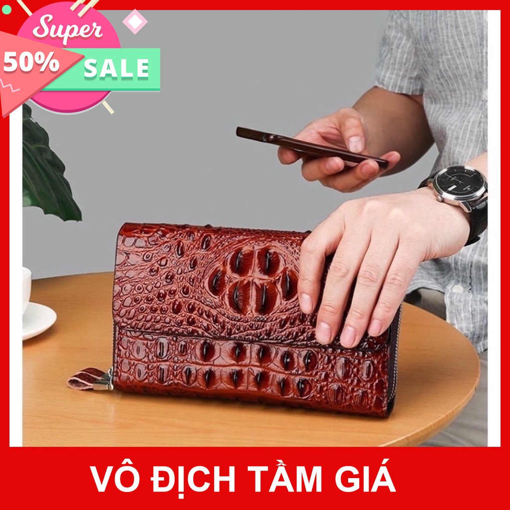 Ví Cầm Tay Clutch Nam Cao Cấp Da VÂN CÁ SẤU Mềm Đẹp Nhiều Ngăn đựng Điện Thoại Tiền Siêu Tiện Dụng