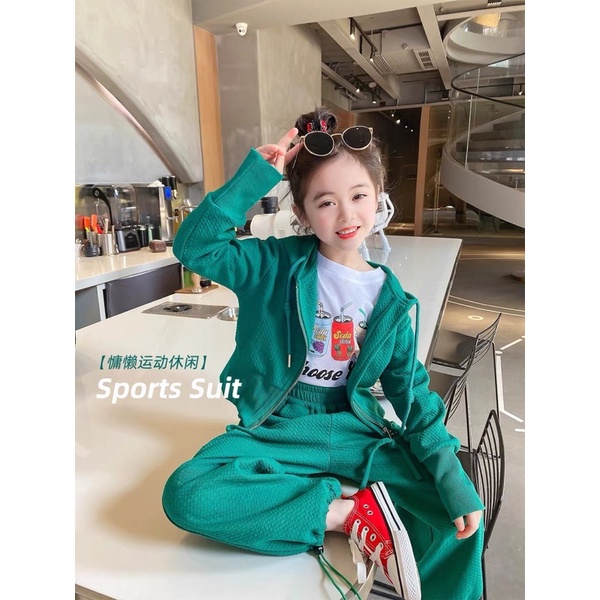 Set bộ bé gái mũ khoá 2 màu trơn