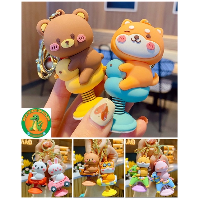 Móc Khoá Gấu Brown , Thỏ Cony , Chó Corgi , Heo Pig chơi thú nhún dễ thương