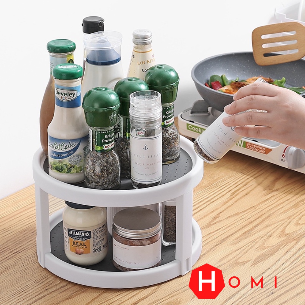 Kệ đựng gia vị 2 Tầng [LOẠI 1], Khay Xoay 360 Tiết Kiệm Không Gian, Khay Đựng Mỹ Phẩm, Hũ Gia Vị, Lọ Gia Vị - Dhomi