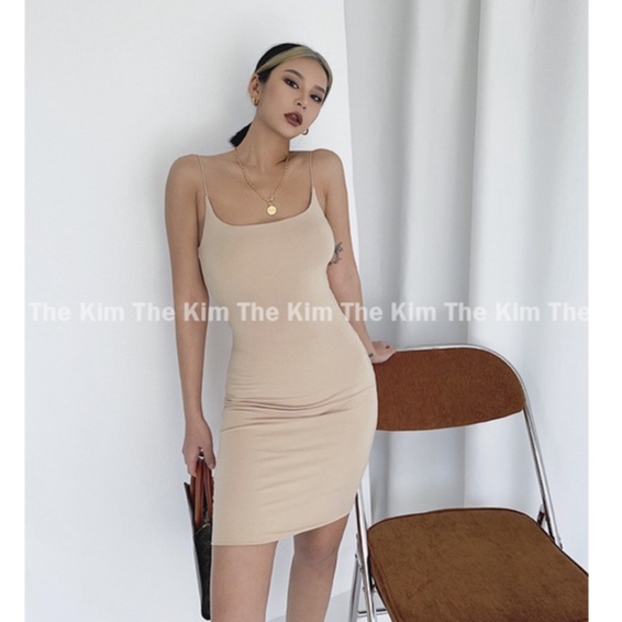 Đầm body cotton 2 lớp vải , váy thun hai dây nhọn dài trên gối mini dress V114 The Kim | BigBuy360 - bigbuy360.vn