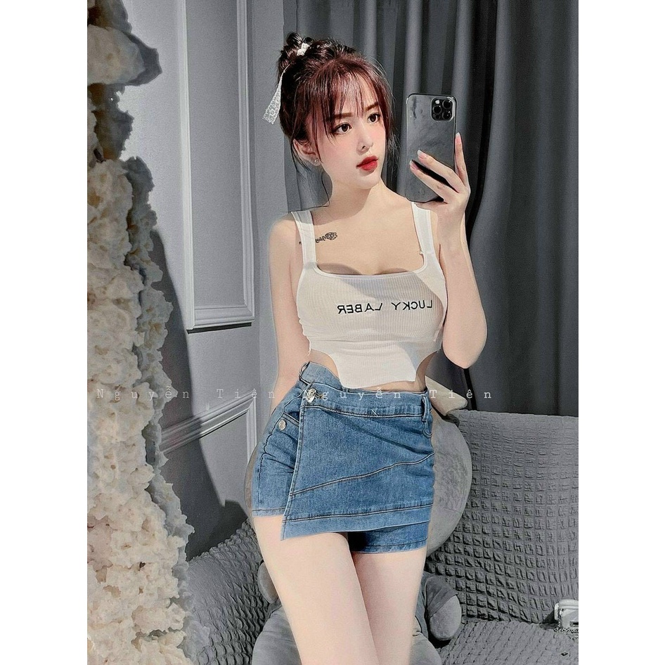 Quần váy jean đắp chéo trước cực hot , chất jean dày dặn